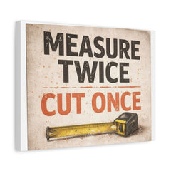 Measure Twice Cut Once Canvas Wall Art — Vintage Carpenter Toolbox Sign