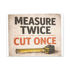 Measure Twice Cut Once Canvas Wall Art — Vintage Carpenter Toolbox Sign