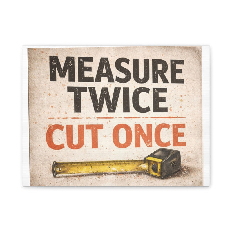 Measure Twice Cut Once Canvas Wall Art — Vintage Carpenter Toolbox Sign