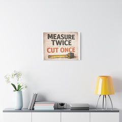 Measure Twice Cut Once Canvas Wall Art — Vintage Carpenter Toolbox Sign