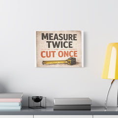 Measure Twice Cut Once Canvas Wall Art — Vintage Carpenter Toolbox Sign