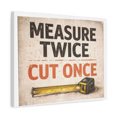 Measure Twice Cut Once Canvas Wall Art — Vintage Carpenter Toolbox Sign