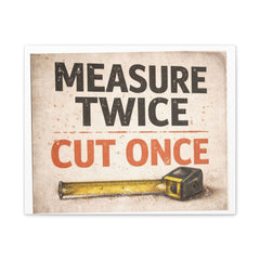 Measure Twice Cut Once Canvas Wall Art — Vintage Carpenter Toolbox Sign