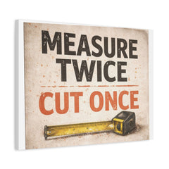 Measure Twice Cut Once Canvas Wall Art — Vintage Carpenter Toolbox Sign