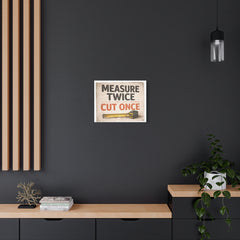 Measure Twice Cut Once Canvas Wall Art — Vintage Carpenter Toolbox Sign