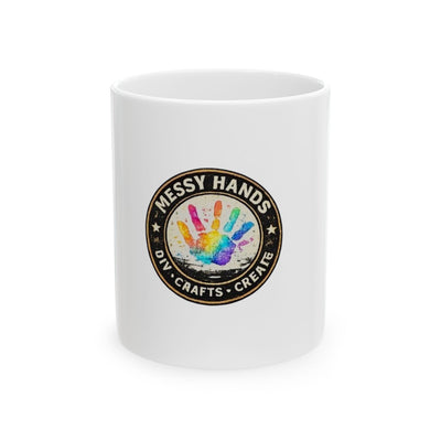 Messy Hands Craft Mug — Colorful Handprint Ceramic Coffee Cup (11oz / 15oz)